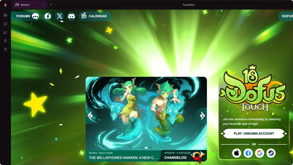 TouchEmu ejecutando Dofus Touch en un dispositivo Android emulado en el escritorio