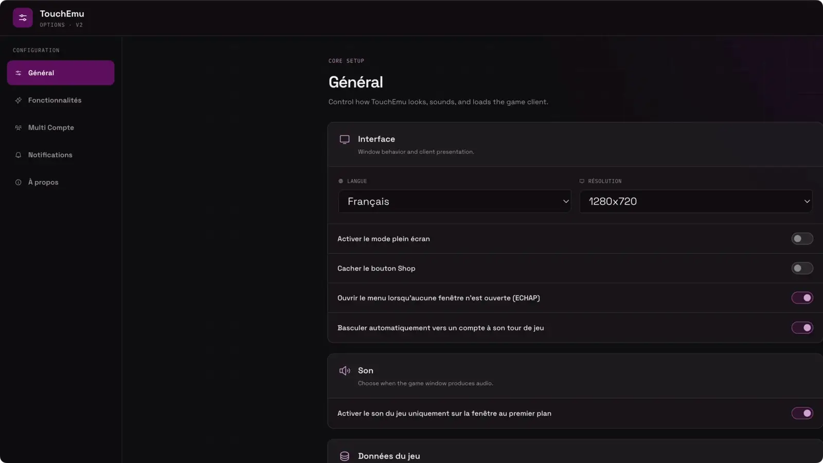 TouchEmu v2 settings